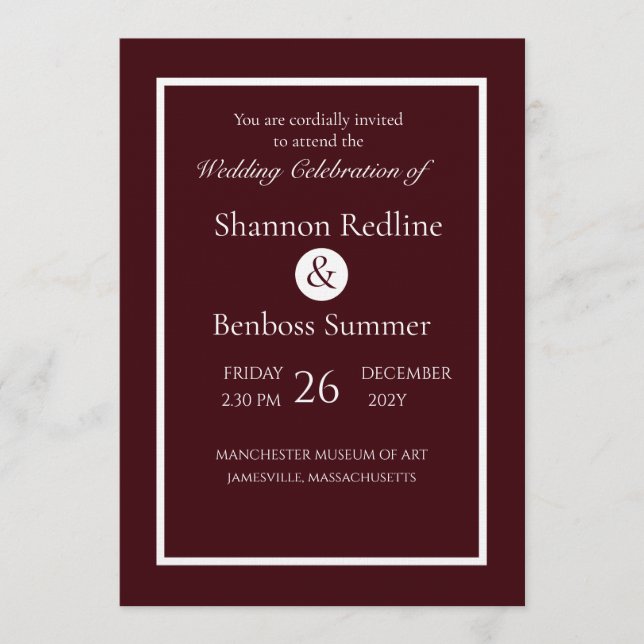 Invitación Elegant Burgundy Minimalist Wedding (Anverso)