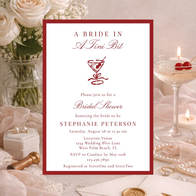 Invitación Elegant Burgundy Old Money Martini Bridal Shower (Subido por el creador)
