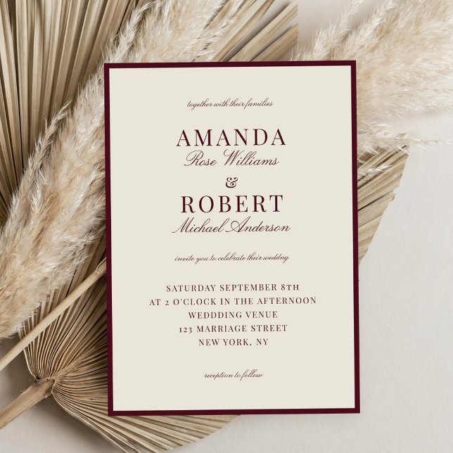 Invitación Elegant Burgundy Old Money Wedding (Subido por el creador)