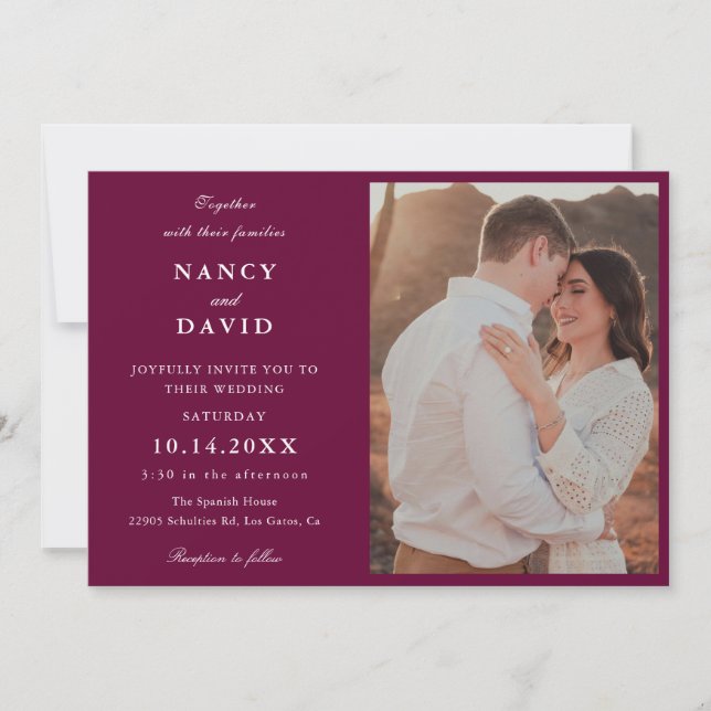 Invitación Elegant Burgundy Photo Wedding  (Anverso)