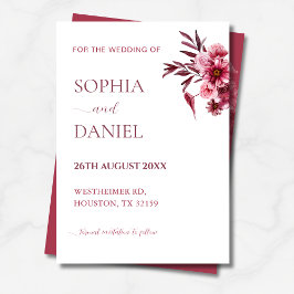 Invitación Elegant Burgundy Rose Floral  Save the Date Card 