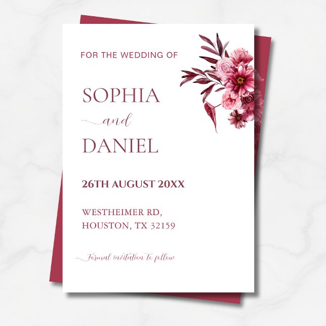 Invitación Elegant Burgundy Rose Floral  Save the Date Card  (Subido por el creador)