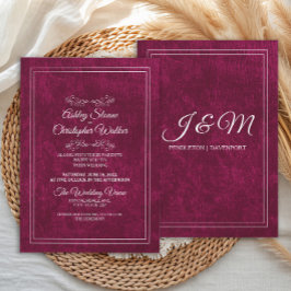Invitación Elegant Burgundy Velvet White Monogram Wedding