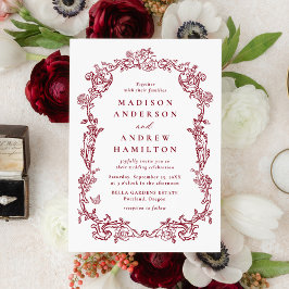 Invitación Elegant Burgundy Victorian Floral Frame Wedding