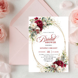 Invitación Elegant Burgundy White Rose Gold Bridal Shower