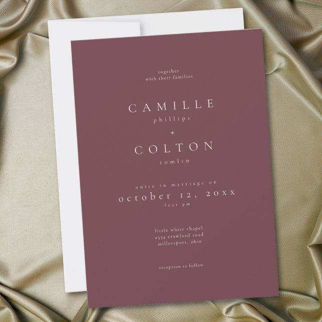 Invitación Elegant Burgundy Wine Minimalist Wedding (Elegant Burgundy Wine Minimalist Wedding Invitation)