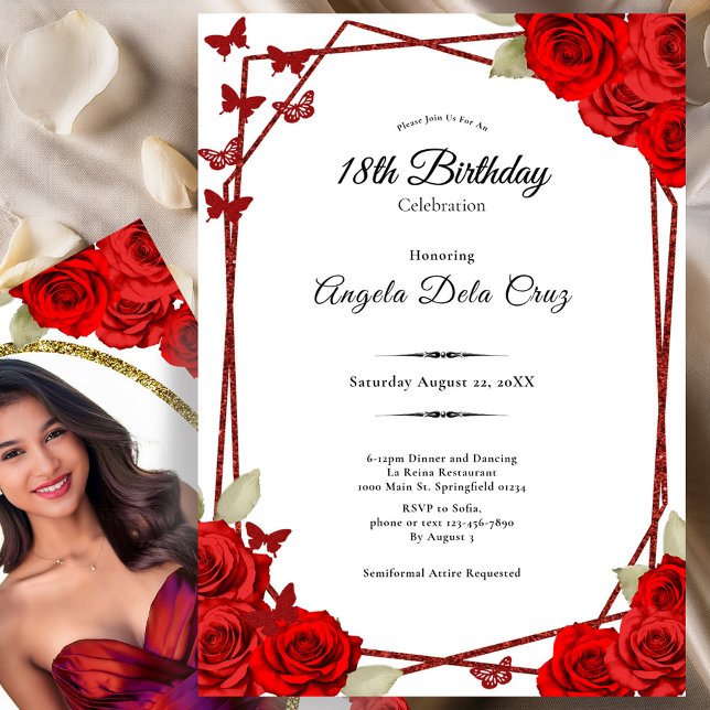 Invitación Elegant Butterflies Red Roses 18th Birthday Debut (Subido por el creador)