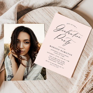 Invitación Elegant Calligraphy Blush Photo Graduation Party