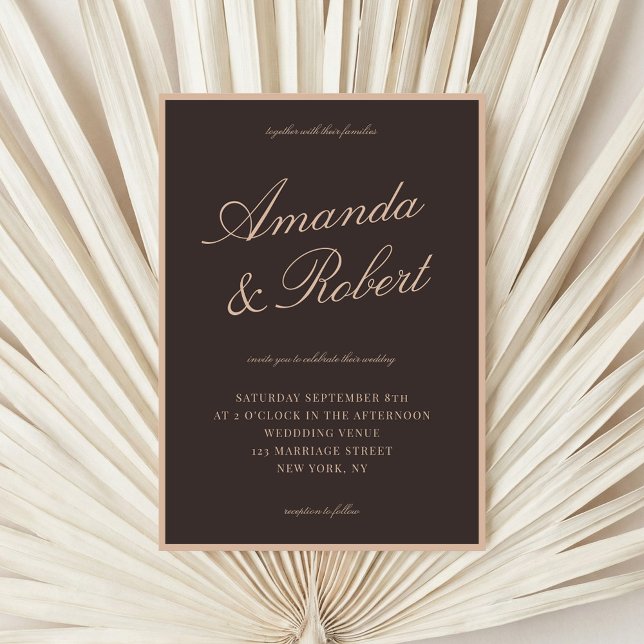 Invitación Elegant Calligraphy Brown Old Money Wedding (Subido por el creador)