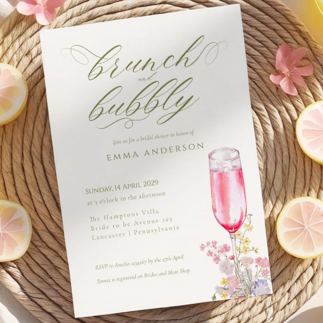 Invitación Elegant Calligraphy Brunch & Bubbly Bridal Shower (Subido por el creador)
