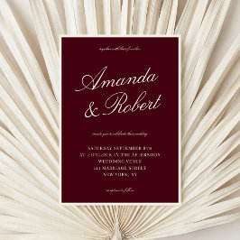Invitación Elegant Calligraphy Burgundy Old Money Wedding