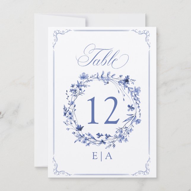 Invitación Elegant Calligraphy Floral Wreath Table Number (Anverso)