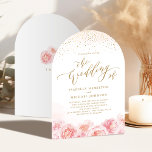 Invitación Elegant calligraphy gold & blush floral wedding in<br><div class="desc">Modern chic calligraphy,  trendy faux gold glitter and blush pink watercolor floral design,  elegant and stylish,  great arch wedding invitation for formal floral wedding,  spring garden wedding and summer beach wedding. 
See all the matching pieces in collection</div>