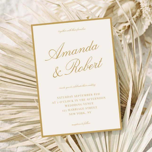 Invitación Elegant Calligraphy Ivory Gold Old Money Wedding (Subido por el creador)