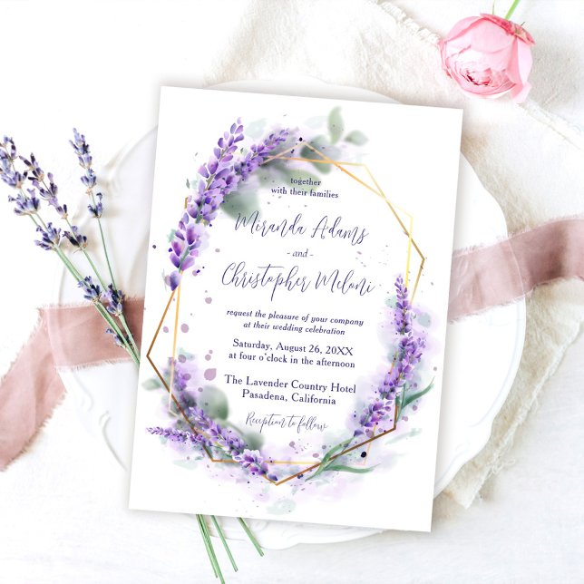 Invitación Elegant Calligraphy Purple Lavender Floral Wedding (Subido por el creador)