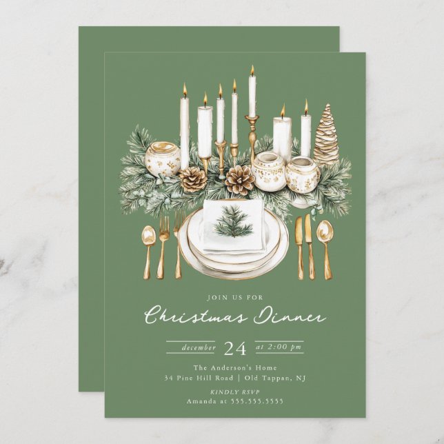 Invitación Elegant Candlelight Christmas Dinner Invite (Anverso / Reverso)