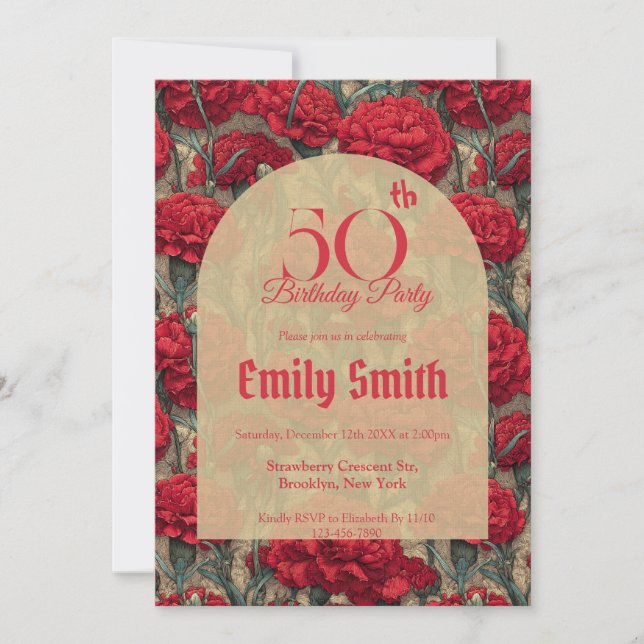 Invitación Elegant Carnation Accent Adult Birthday (Anverso)