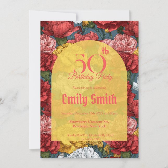 Invitación Elegant Carnation Themed Milestone Birthday (Anverso)