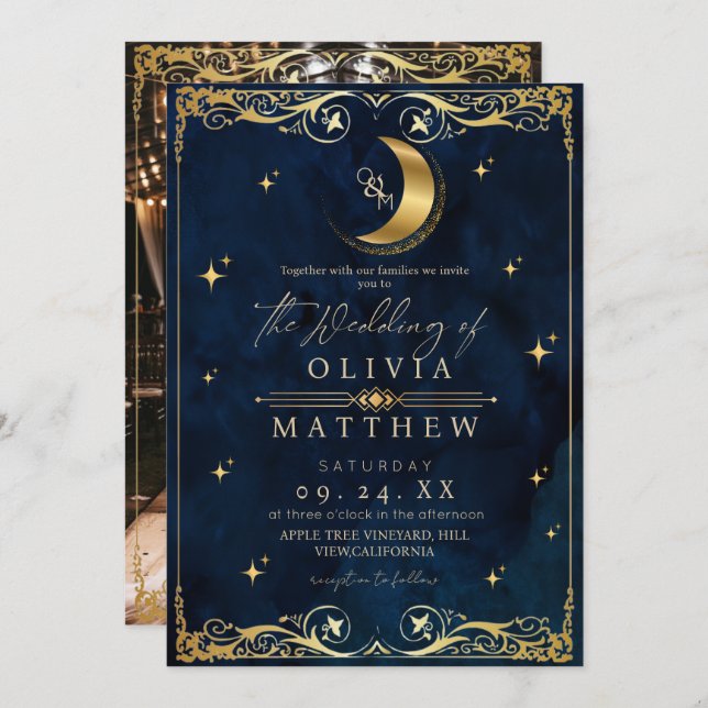 Invitación Elegant Celestial Blue Wedding  (Anverso / Reverso)