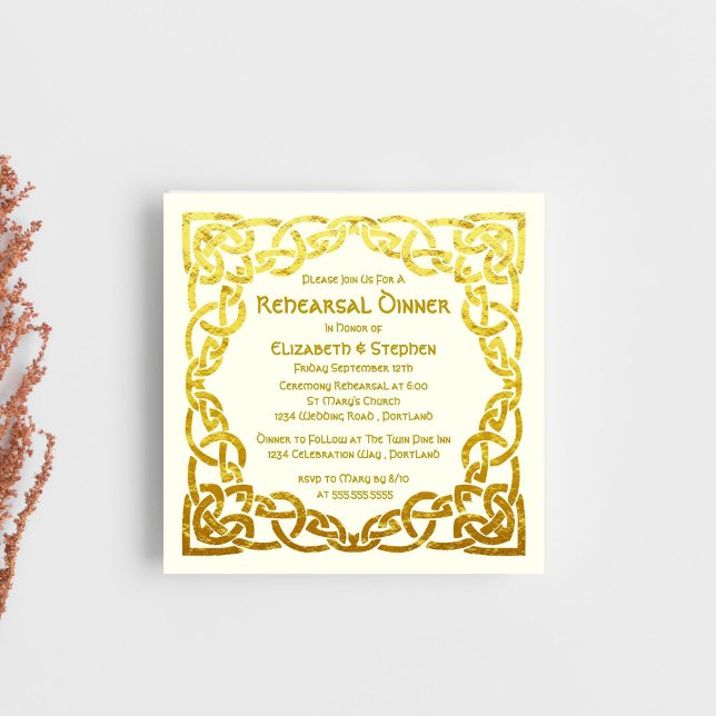 Invitación Elegant Celtic Wedding  Gold | Rehearsal Dinner (Subido por el creador)