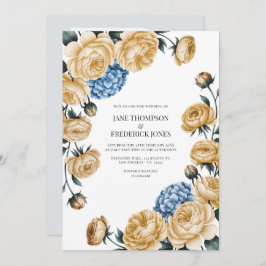 Invitación Elegant Champagne and Dusty Blue Floral Wedding