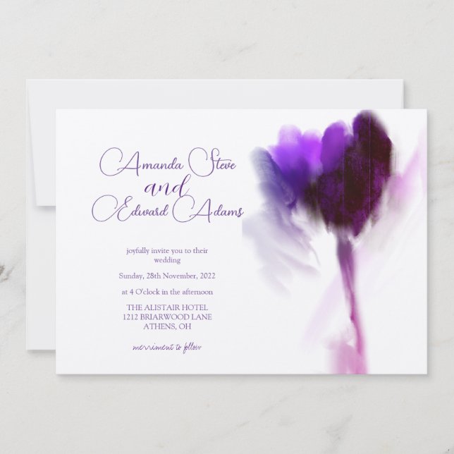 Invitación Elegant Champagne Violet Tulip Photo Wedding (Anverso)