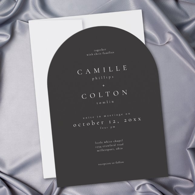 Invitación Elegant Charcoal Black Minimalist Arch Wedding (Elegant Charcoal Black Minimalist Arch Wedding Invitation)