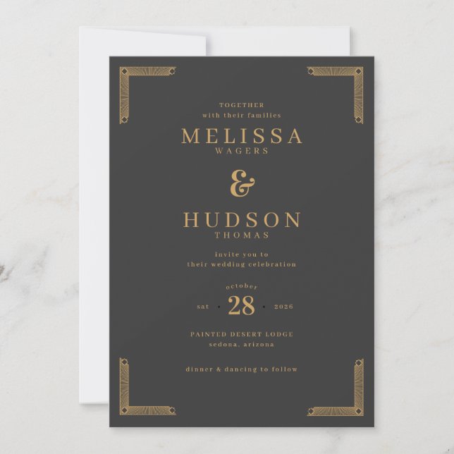 Invitación Elegant Charcoal Geometric Borders (Anverso)