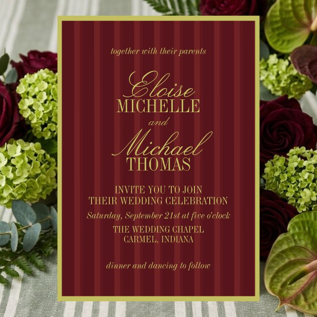 Invitación Elegant Chartreuse Burgundy Stripe Pattern Formal (Elegant Chartreuse Burgundy Stripe Pattern Formal Invitation)