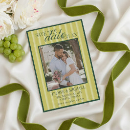 Invitación Elegant Chartreuse Stripe Pattern Photo Wedding