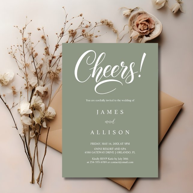 Invitación Elegant Cheers Script Sage Green Wedding  (Subido por el creador)