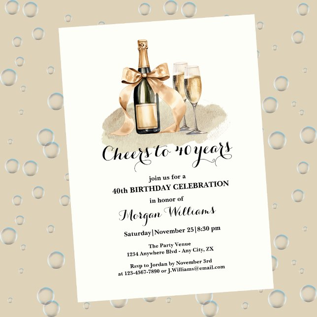 Invitación Elegant Cheers to 40 Years Champagne 40th Birthday (Subido por el creador)