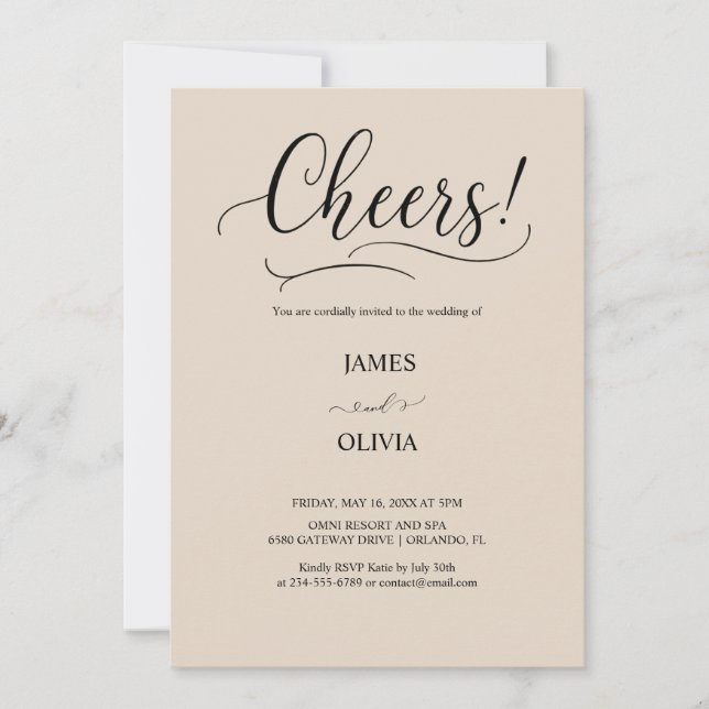 Invitación Elegant Cheers! Warm Beige Modern Script Wedding  (Anverso)