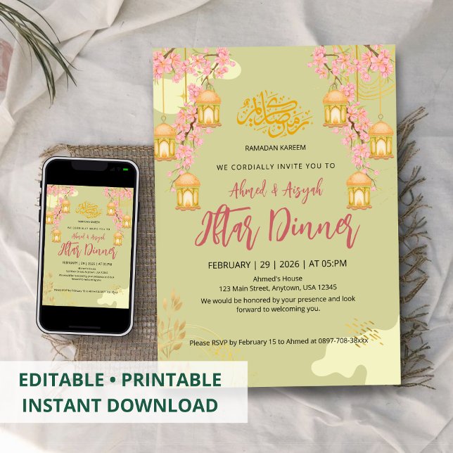 Invitación Elegant Cherry Blossom & Lanterns Iftar Dinner (Subido por el creador)