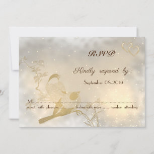 Invitación Elegant Chic Corazones de Oro, RSVP Pájaros