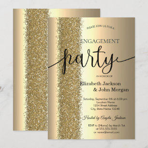 Invitación Elegant Chic Glitter Dorado Escritura Compromiso  