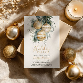 Invitación Elegant Chic Gold Baubles Greenery Christmas Party