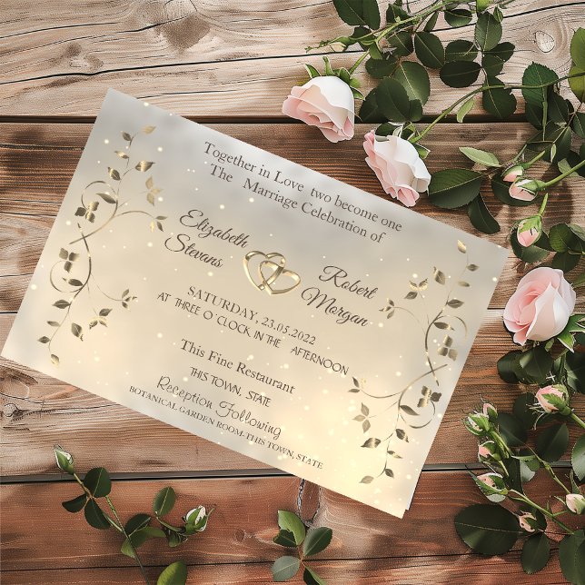 Invitación Elegant Chic Gold Hearts Leaves Wedding  (Subido por el creador)