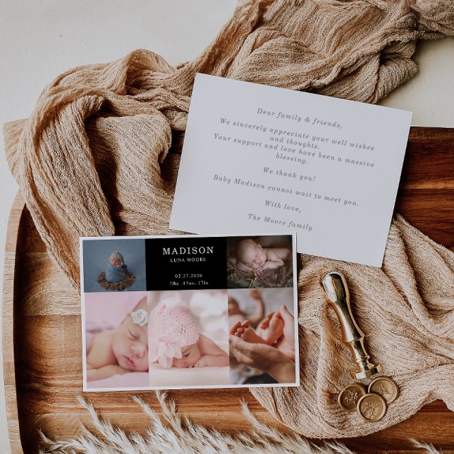 Invitación Elegant Chic Photo Collage Baby Announcement Card (Subido por el creador)