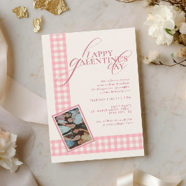 Invitación Elegant Chic Pink Check Typography Galentines Day
