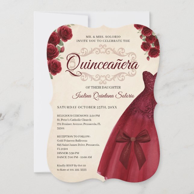 Invitación Elegant Chic Quinceanera 15th Birthday Burgundy  (Anverso)