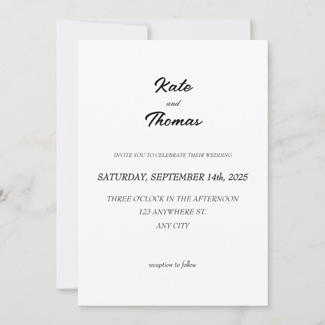 Invitación Elegant Chic Romantic Minimalist Classic White (Anverso)