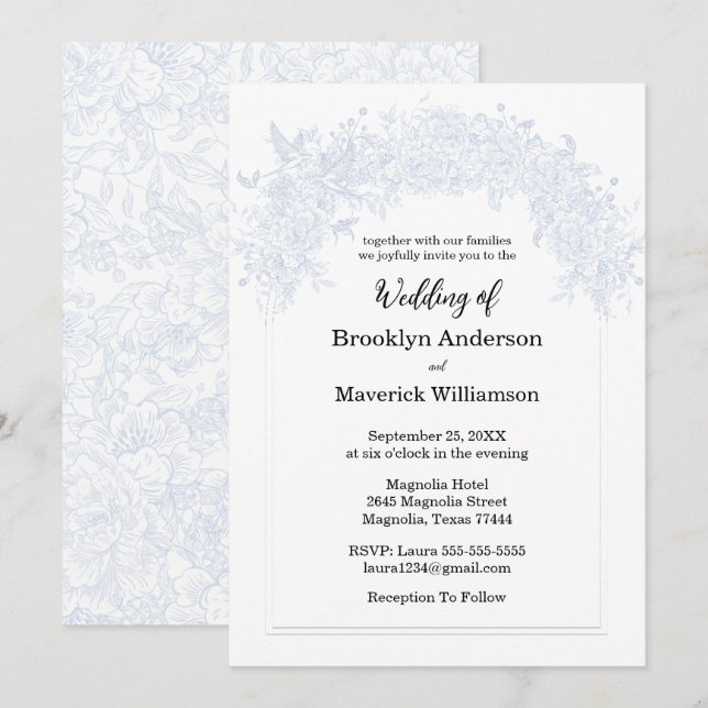 Invitación Elegant Chinoiserie Blue Floral Wedding Invitation (Anverso / Reverso)