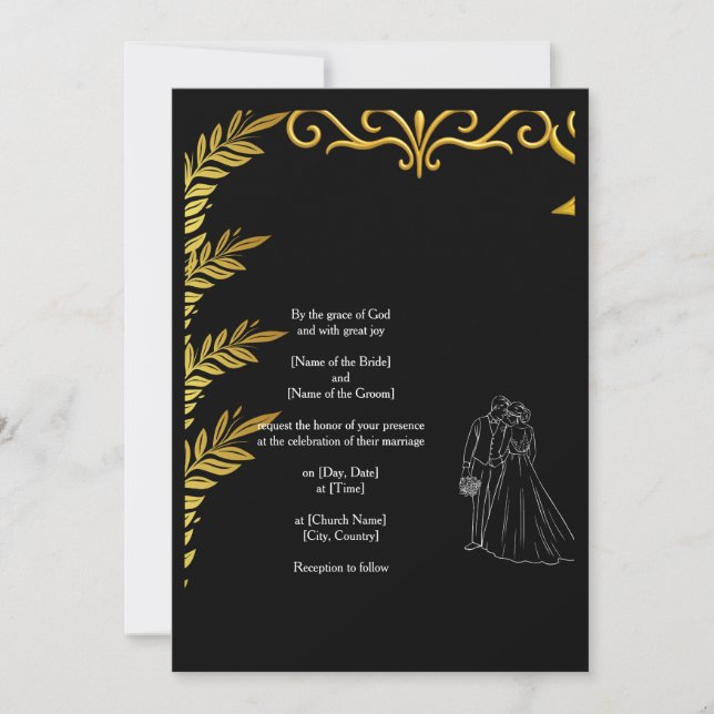 Invitación Elegant Christian Wedding Invitation | Gold Floral (Anverso)