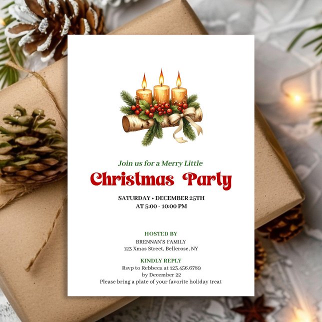 Invitación Elegant Christmas Candles Pine Wreath Design (Elegant Christmas Candles Pine Wreath Design)