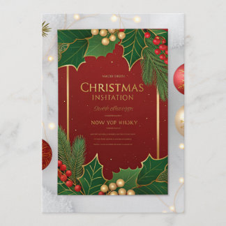Invitación Elegant Christmas Greeting Cards – Red & Green Hol