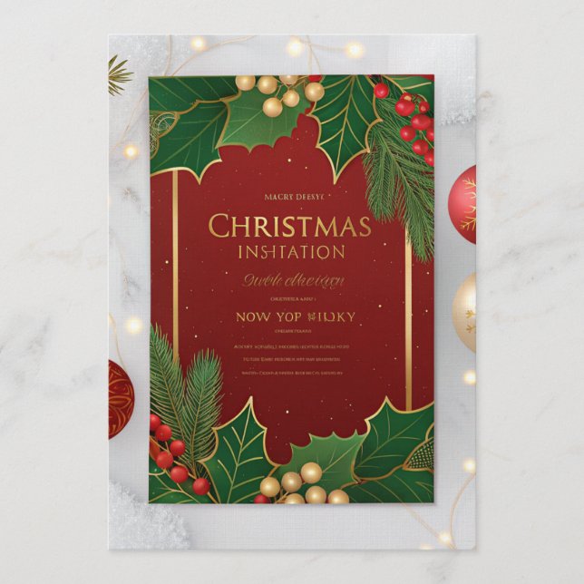Invitación Elegant Christmas Greeting Cards – Red & Green Hol (Anverso)