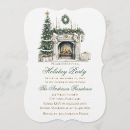 Invitación Elegant Christmas Holiday Invitation Fireplace