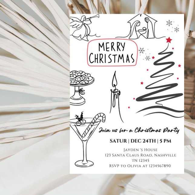 Invitación Elegant Christmas Line Art Party  (Subido por el creador)
