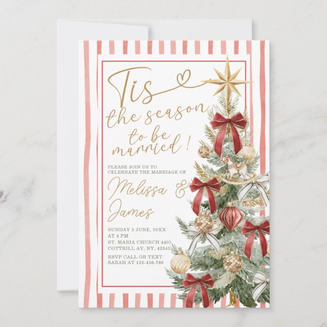 Invitación Elegant Christmas Marriage Red & Gold (Anverso)